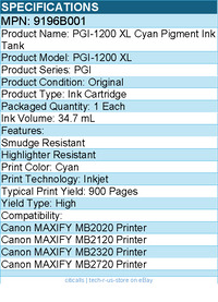 Canon 9196B001 PGI-1200 XL Original Ink Cartridge - Inkjet - High Yield