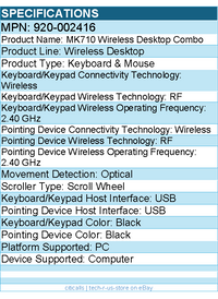 Logitech 920-002416 MK710 Wireless Keyboard and Mouse Combo for Windows