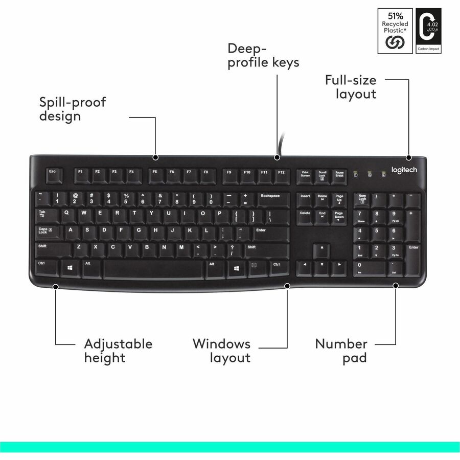 Logitech 920-002478 K120 Plug-and-Play USB Keyboard - Black