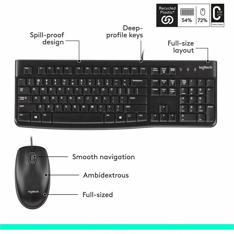 Logitech 920-002565 Keyboard & Mouse Desktop Mk120 Wired USB Retail
