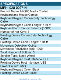 Logitech 920-002714 Keyboard Mouse MEDIA COMBO MK200 USB Retail - Black