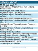 Logitech 920-002836 Keyboard and Mouse Wireless Desktop MK320 2.4GHz Retail