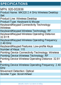 Logitech 920-002836 MK320 Wireless Keyboard and Mouse Combo for Windows