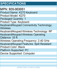 Logitech 920-003051 K270 Wireless Keyboard for Windows, 2.4 GHz Wireless