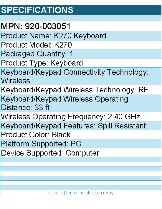 Logitech 920-003051 K270 Wireless Keyboard for Windows, 2.4 GHz Wireless