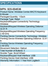 Logitech 920-004536 Keyboard Mouse Wireless Combo MK270 2.4GHz Black Retail