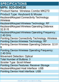 Logitech 920-004536 MK270 Wireless Keyboard and Mouse Combo