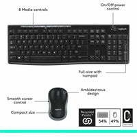 Logitech 920-004536 Keyboard Mouse Wireless Combo MK270 2.4GHz Black Retail