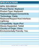 Logitech 920-006341 Keyboard - Cable Connectivity for Apple iPad
