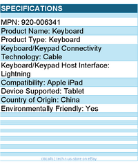 Logitech 920-006341 Keyboard - Cable Connectivity for Apple iPad