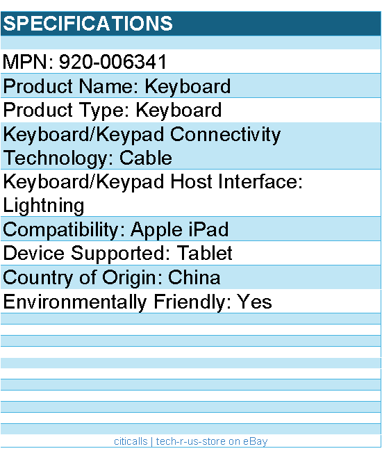Logitech 920-006341 Keyboard - Cable Connectivity for Apple iPad