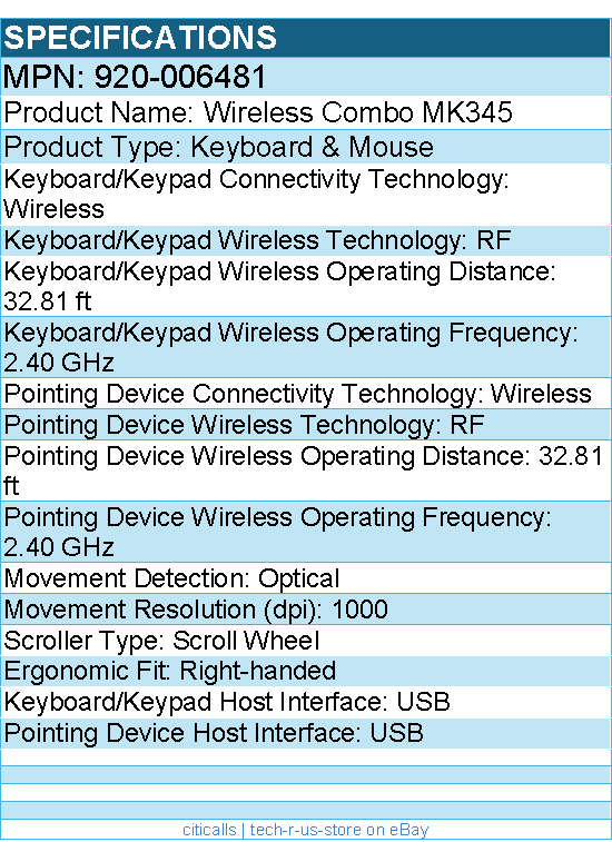 Logitech 920-006481 MK345 Wireless Keyboard and Mouse Combo - Black