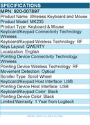 Logitech 920-007897 MK235 Keyboard & Mouse - USB - Wireless - Black