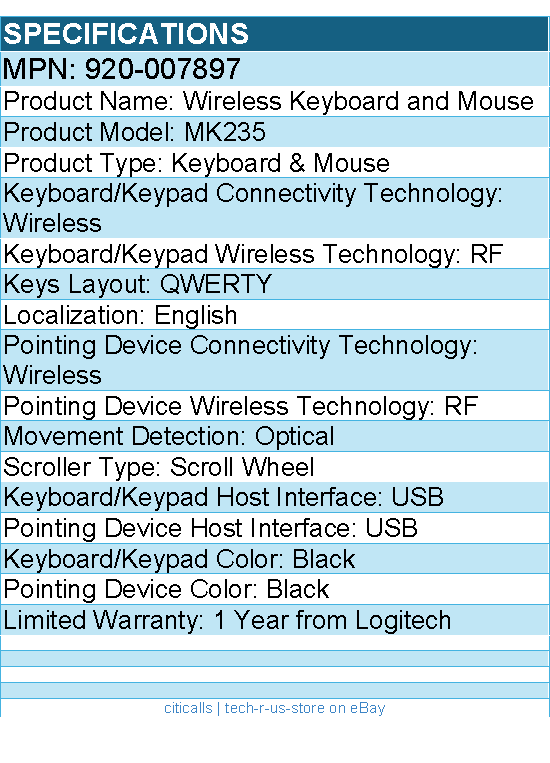 Logitech 920-007897 MK235 Keyboard & Mouse - USB - Wireless - Black