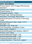 Logitech 920-008083 G213 Prodigy Gaming Keyboard - Black