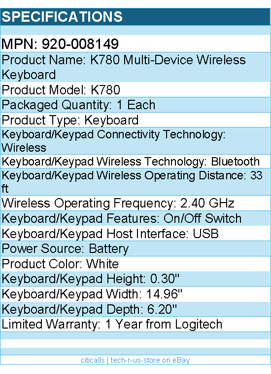 Logitech 920-008149 K780 Multi-Device Wireless Keyboard for Windows