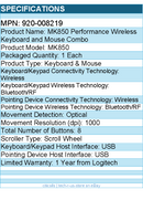 Logitech 920-008219 MK850 Performance Wireless Keyboard and Mouse Combo