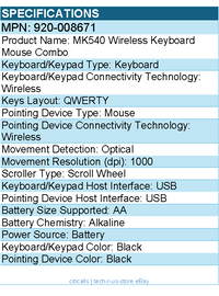 Logitech 920-008671 MK540 Advanced Wireless Keyboard and Mouse - Black