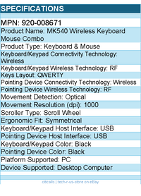 Logitech 920-008671 MK540 Advanced Wireless Keyboard and Mouse Combo