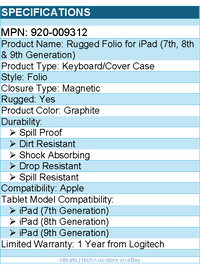Logitech 920-009312 Rugged Folio Rugged Keyboard/Cover Case - Graphite