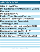 Logitech 920-009388 PRO Mechanical Gaming Keyboard - Mechanical - USB