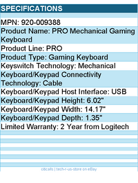 Logitech 920-009388 PRO Mechanical Gaming Keyboard - Mechanical - USB