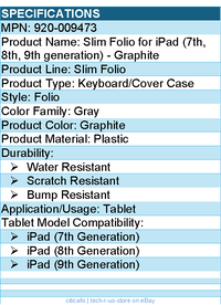 Logitech 920-009473 Slim Folio Keyboard/Cover Case (Folio) iPad (7th Generation)