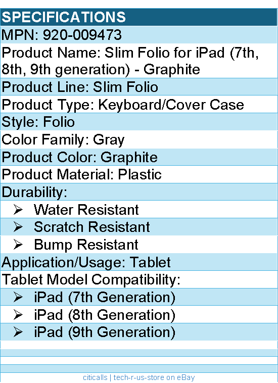 Logitech 920-009473 Slim Folio Keyboard/Cover Case (Folio) iPad (7th Generation)