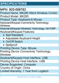 Logitech 920-009783 MK295 Silent Wireless Mouse & Keyboard Combo w SilentTouch
