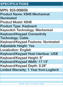 Logitech 920-009859 K845 Mechanical Illuminated - Keyboard - USB