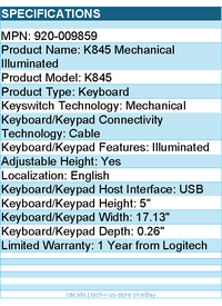 Logitech 920-009859 K845 Mechanical Illuminated - Keyboard - USB