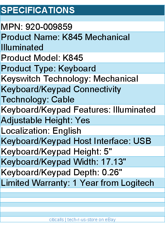 Logitech 920-009859 K845 Mechanical Illuminated - Keyboard - USB