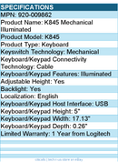 Logitech 920-009862 K845 Mechanical Illuminated Corded Aluminum Keyboard