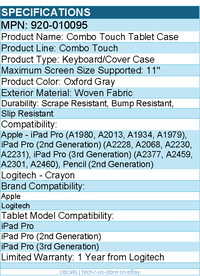 Logitech 920-010095 Combo Touch Keyboard/Cover Case for 11" Apple iPad Pro