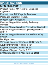 Logitech 920-010116 MX Keys Wireless Illuminated Keyboard - Graphite