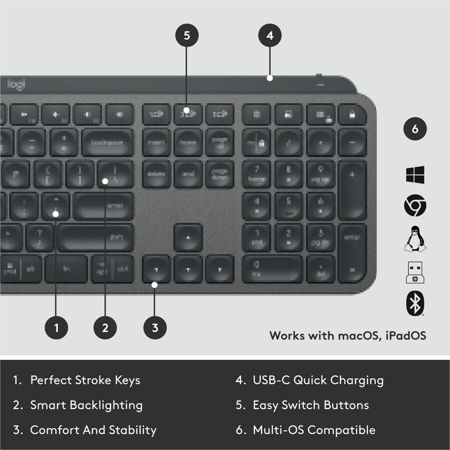 Logitech 920-010116 MX Keys Wireless Illuminated Keyboard - Graphite