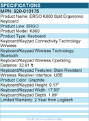 Logitech 920-010175 Ergo K860 Split Wireless Keyboard - Bluetooth - Graphite