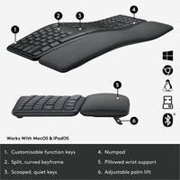 Logitech 920-010175 Ergo K860 Split Wireless Keyboard - Bluetooth - Graphite