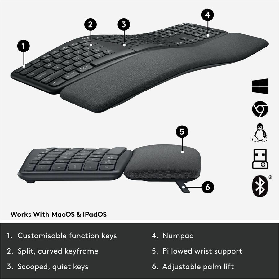 Logitech 920-010175 Ergo K860 Split Wireless Keyboard - Bluetooth - Graphite