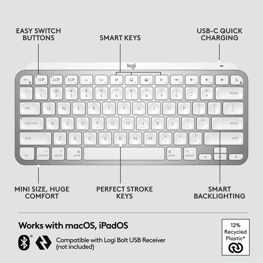 Logitech 920-010389 MX Keys Mini - Mac Minimalist Wireless Illuminated Keyboard