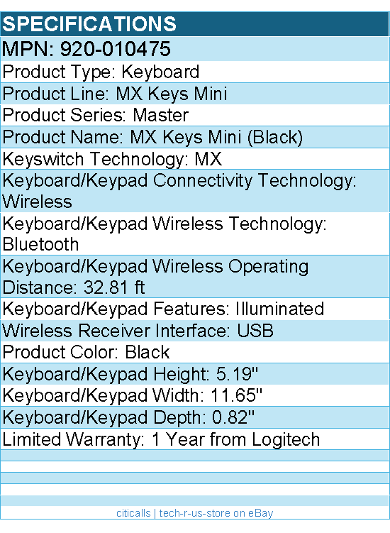 Logitech 920-010475 MX Keys Mini Minimalist Wireless Illuminated Keyboard
