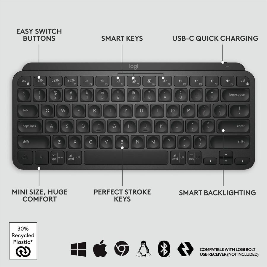 Logitech 920-010475 MX Keys Mini Minimalist Wireless Illuminated Keyboard