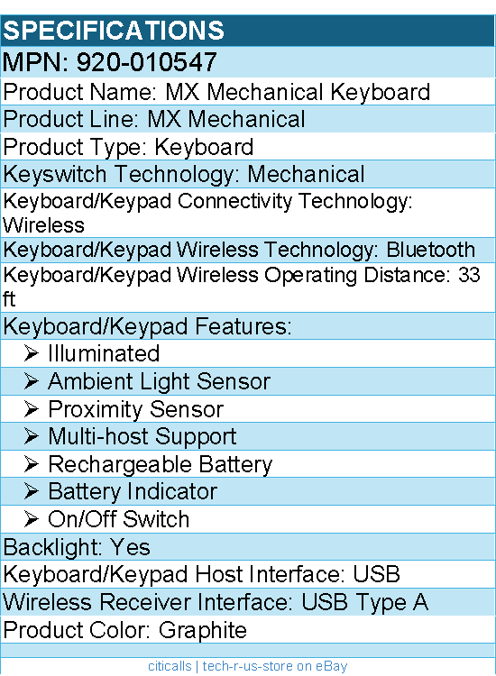 Logitech 920-010547 MX Mechanical Wireless Illuminated Performance Keyboard
