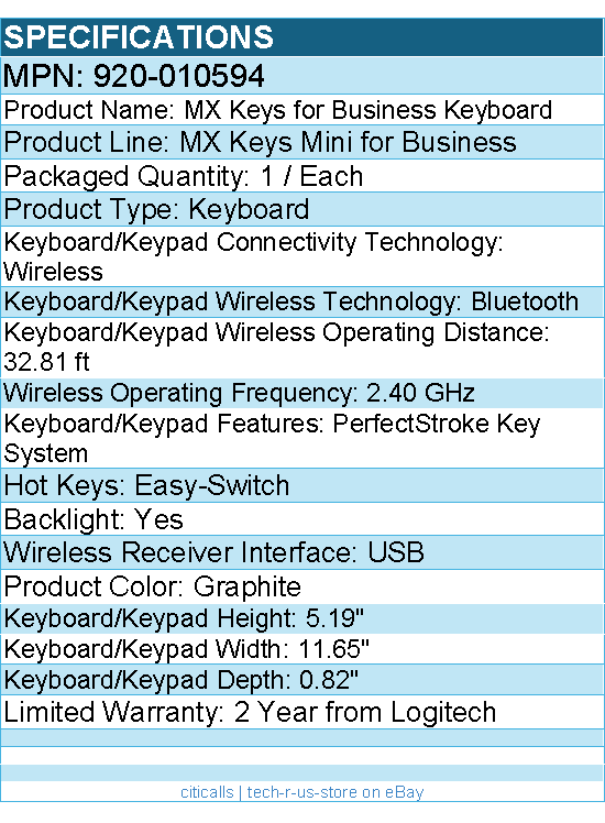 Logitech 920-010594 MX Keys Mini Wireless Illuminated Keyboard - Graphite