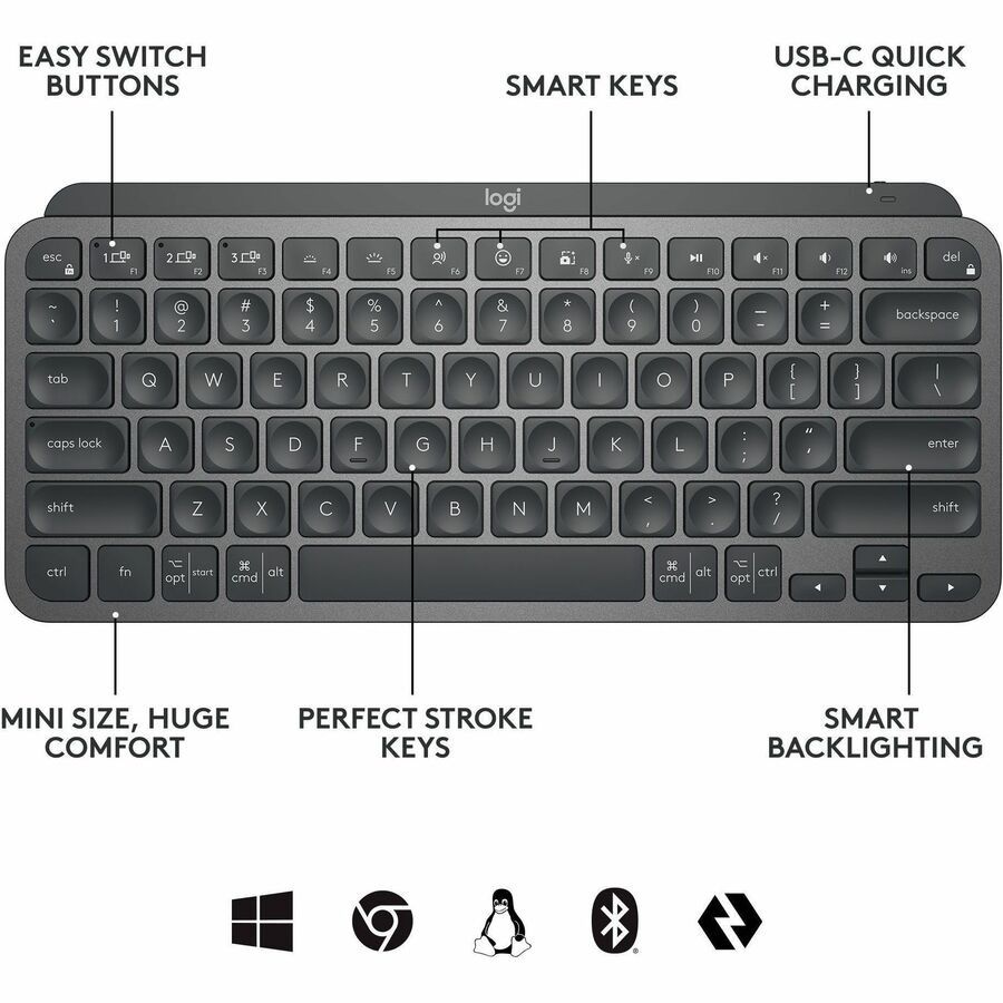 Logitech 920-010594 MX Keys Mini Wireless Illuminated Keyboard - Graphite