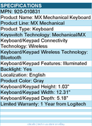 Logitech 920-010831 MX Mechanical Mini for Mac Wireless Illuminated Keyboard
