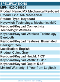 Logitech 920-010831 MX Mechanical Mini for Mac Wireless Illuminated Keyboard