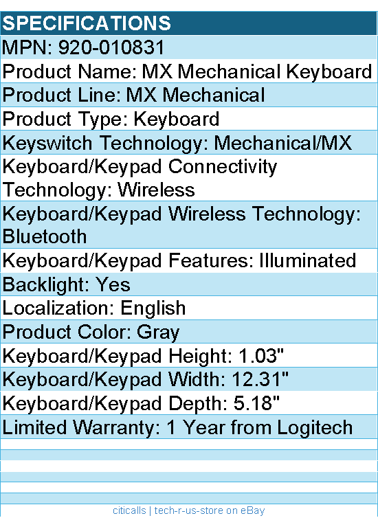 Logitech 920-010831 MX Mechanical Mini for Mac Wireless Illuminated Keyboard