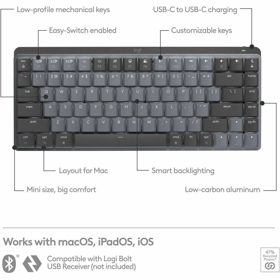 Logitech 920-010831 MX Mechanical Mini for Mac Wireless Illuminated Keyboard