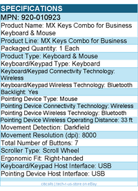Logitech 920-010923 MX Keys Combo for Business Keyboard & Mouse - Wireless